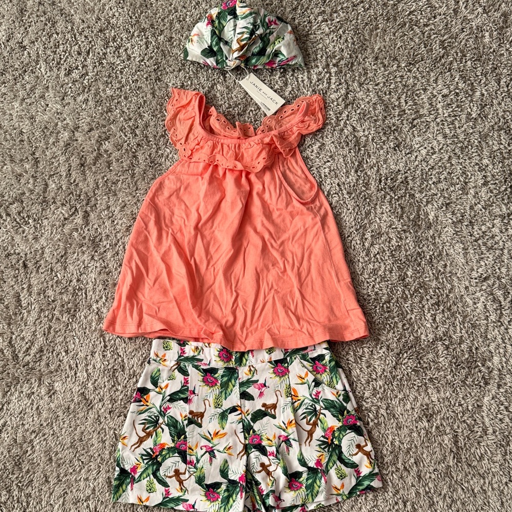 Janie and Jack Floral Print Shorts with Coral Top